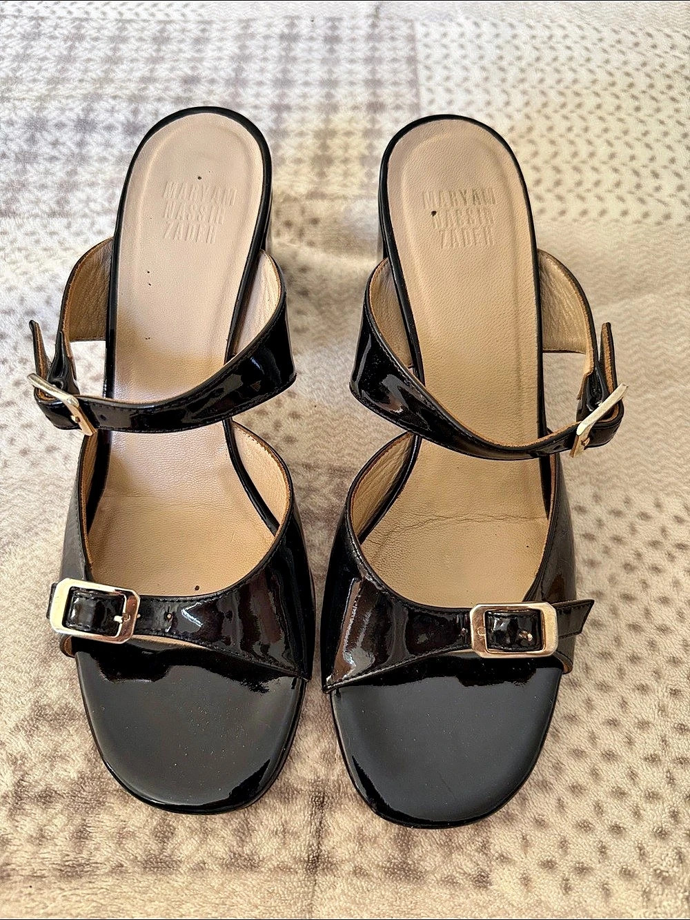 Maryam Nassir Zadeh una sandal Black Patent Buckle Heels EU 37